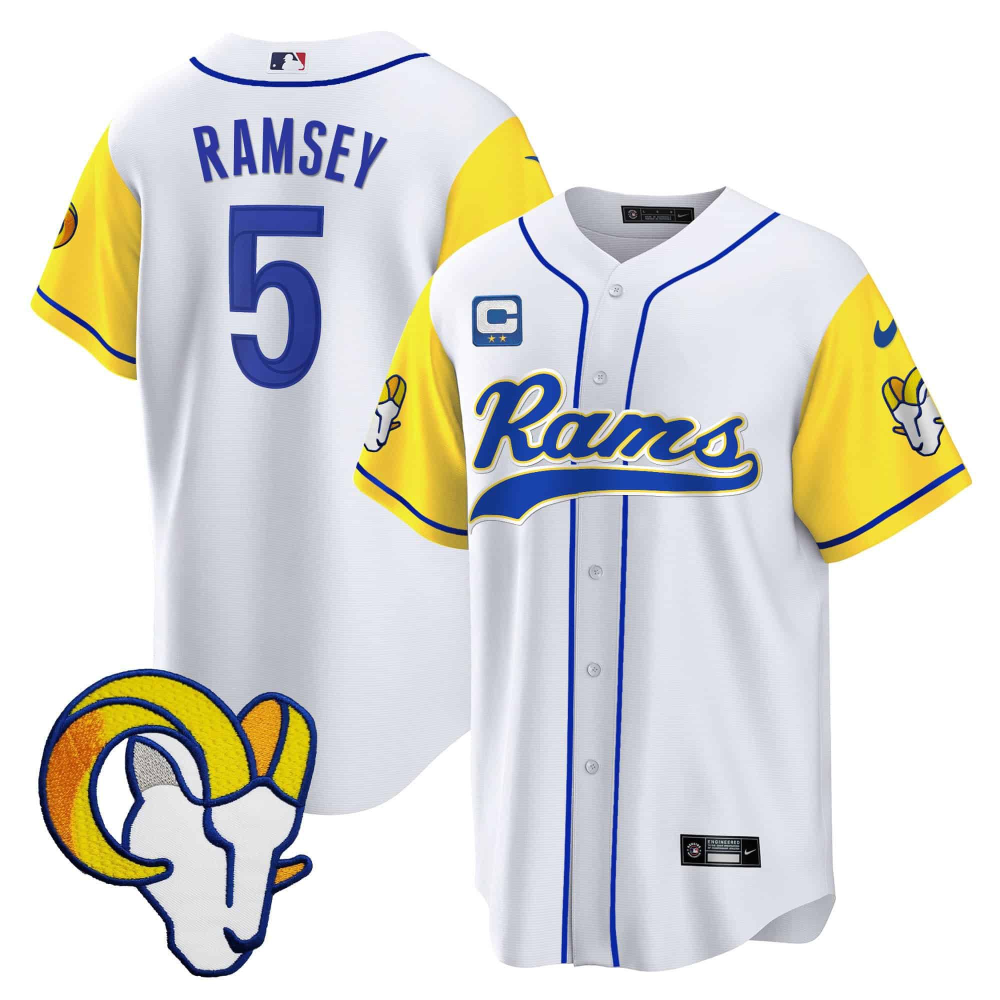 Men Los Angeles Rams #5 Ramsey White 2024 Nike Baseball NFL Jersey
